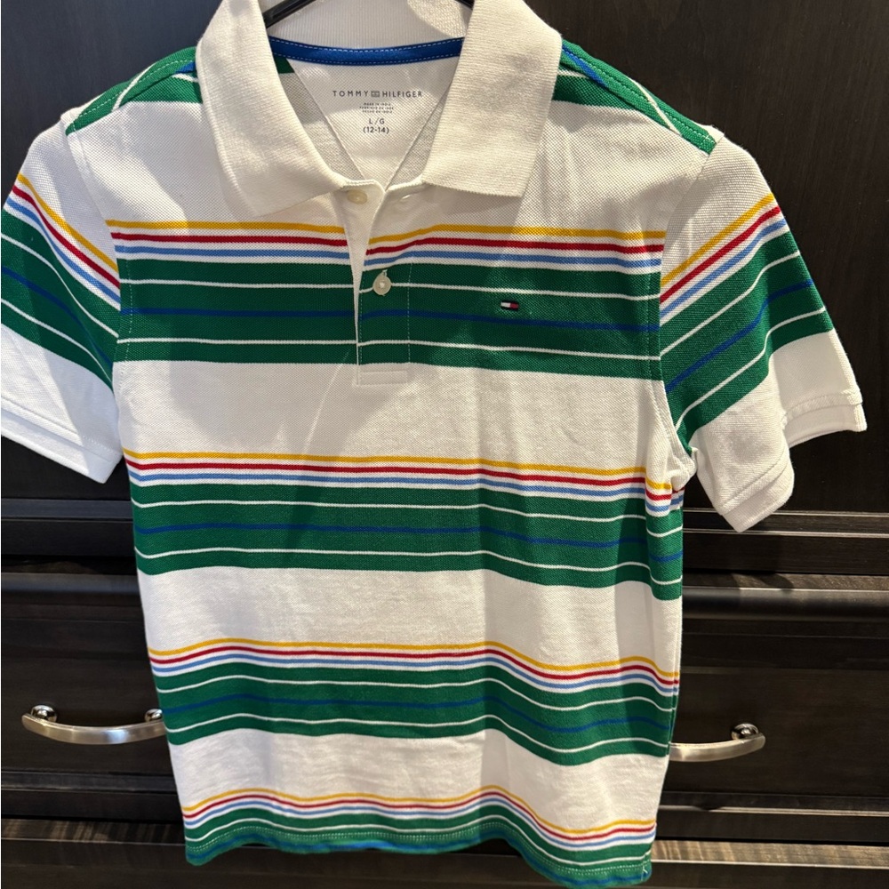 Tommy Hilfiger Kids Striped Polo Shirt - Green and White